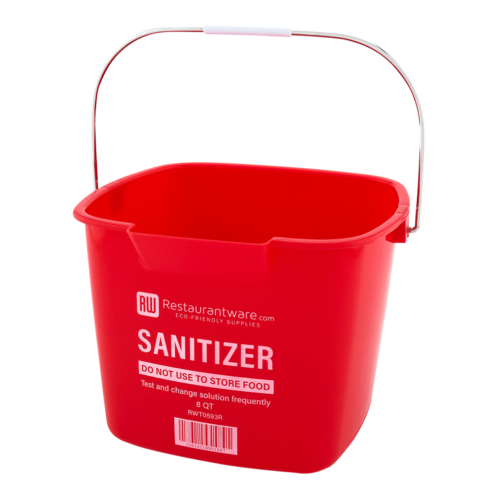 RW Clean 8 Qt Square Red Plastic Sanitizing Bucket with Stainless