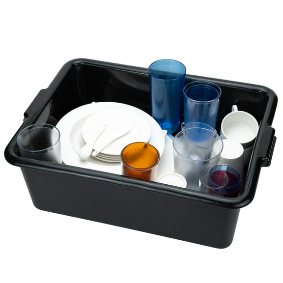 Restaurantware-TUB ONLY: RW Clean 22 Inch x 15.7 Inch Bus Tub, 1 Deep Bus Box - Lid Sold Separately, With Handles, Black Plastic Restaurant Tub, Heavy-Duty, For Kitchen Organization