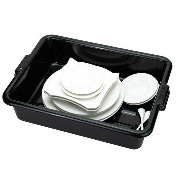 Restaurantware-TUB ONLY: RW Clean 21.25 Inch x 15.7 Inch Bus Tubs, 12 Regular Bus Boxes - Lids Sold Separately, With Handles, Black Plastic Restaurant Tubs, Heavy-Duty, For Kitchen Organization