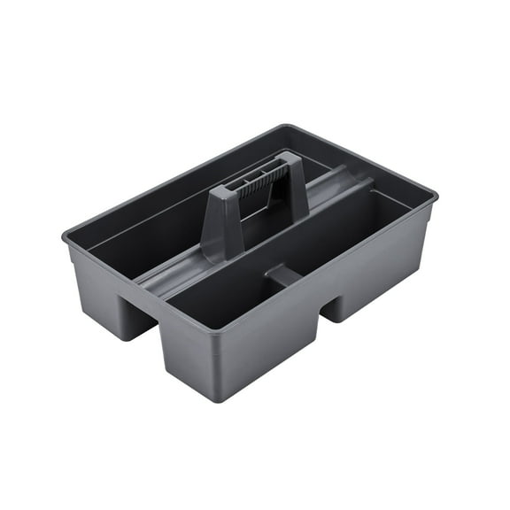 RW Clean Black Plastic Cleaning Caddy - 3 Compartments, with Handle - 16" x 10 1/2" x 7" - 1 count box