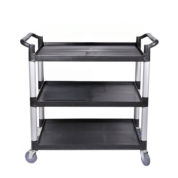 Restaurantware-RW Clean 40.2 x 19.7 x 37.8 Inch Utility Cart, 1 Rolling Cleaning Cart - Large, 4 Shelves, Black Plastic Rolling Cart, Heavy-Duty, For Organization Or Storage