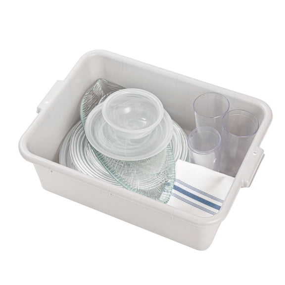 RW Clean White Plastic Bus Tub - Deep, Easy Grip - 20" x 15" x 7" - 1 count box