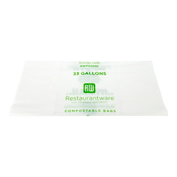 RW Eco 33 gal Clear Plastic Can Liner - Biodegradable, Compostable - 39" x 21 1/4" - 100 count box