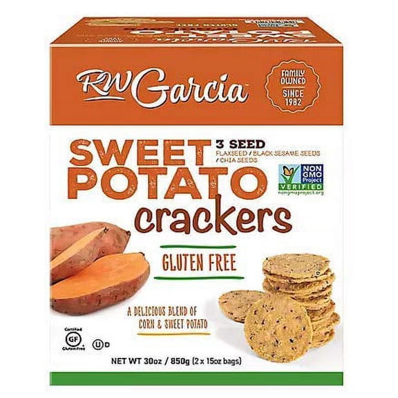 RW Garcia 3 Seed Sweet Potato Crackers - 2 x 15 oz Bags