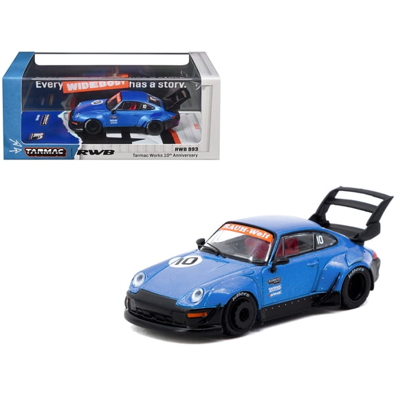 RWB 993 RHD #10 "Tarmac Works 10th Anniversary" Blue Metallic "Hobby64" Series 1/64 Diecast Model Car by Tarmac Works