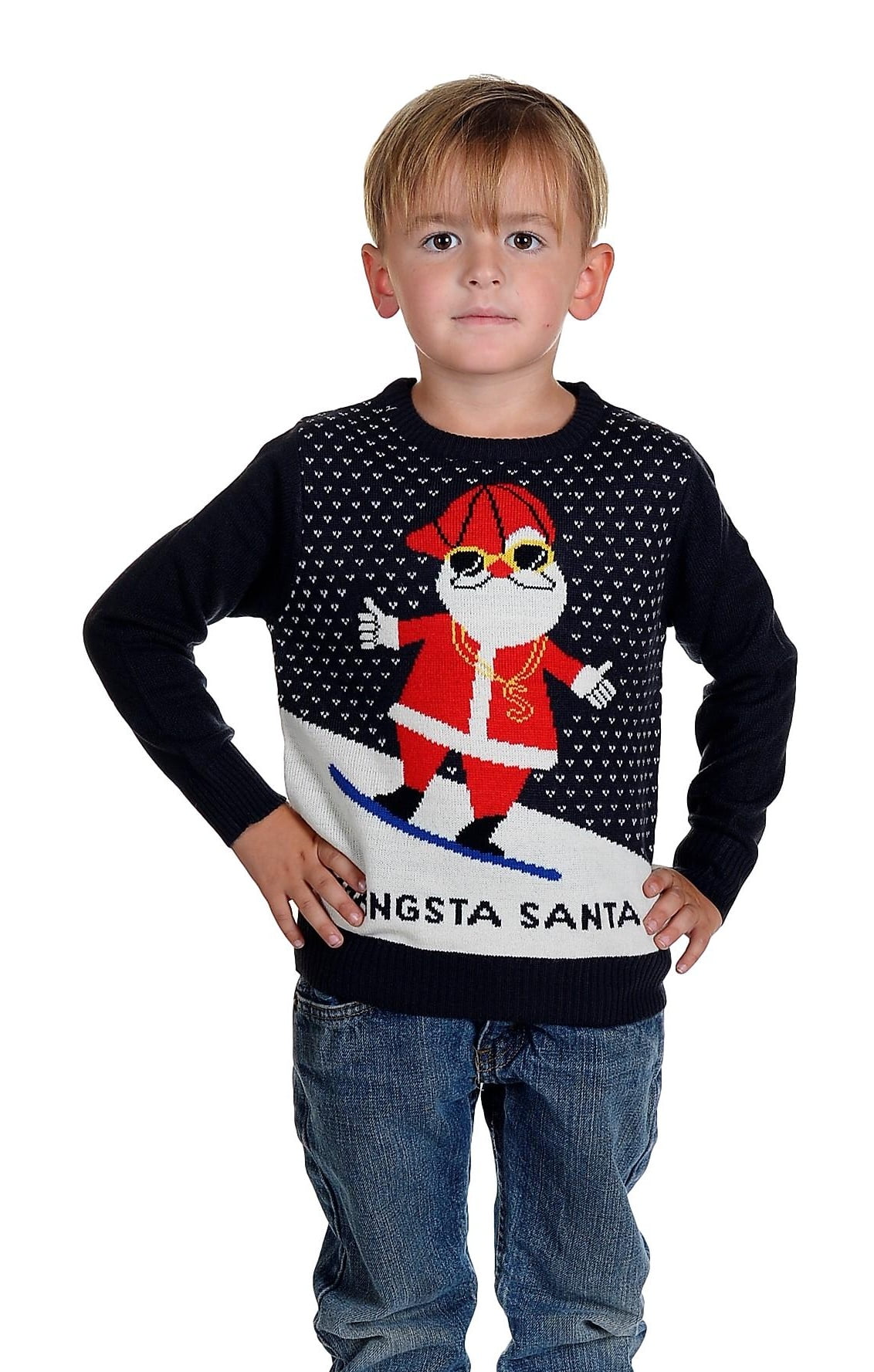 RWB Children's GANGSTA SANTA Christmas Sweater Navy