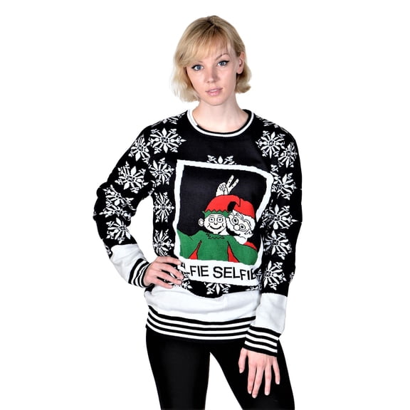 RWB Women's Ugly Christmas Sweater - Funny Festive Holiday Xmas Pullover Navy Large