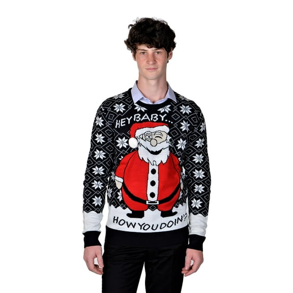 RWB How You Doin' Santa Ugly Christmas Sweater Pullover Navy X-Large