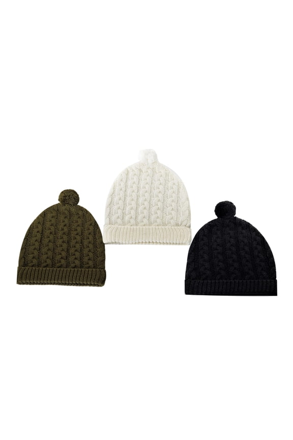 Men's Beanie 3 Pack Cable Knit Cuffed Winter Hat