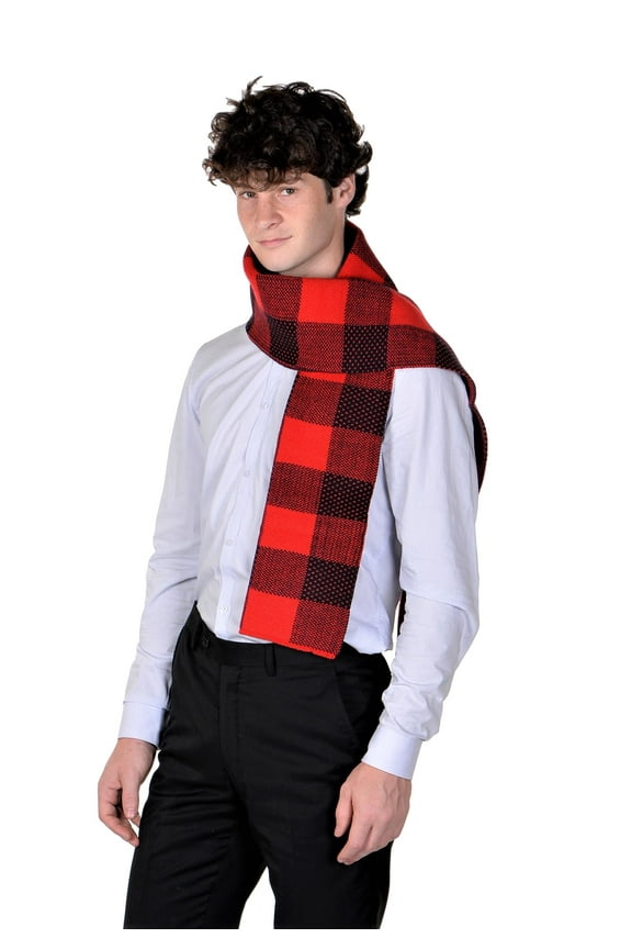 Men's Big Plaid Cold Weather Long Scarf Red Navy