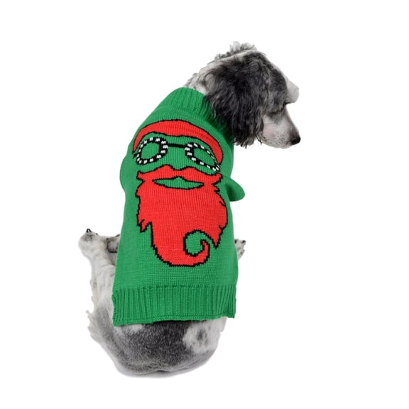 RWB Pet Santa With Goggles Ugly Christmas Dog Sweater Green