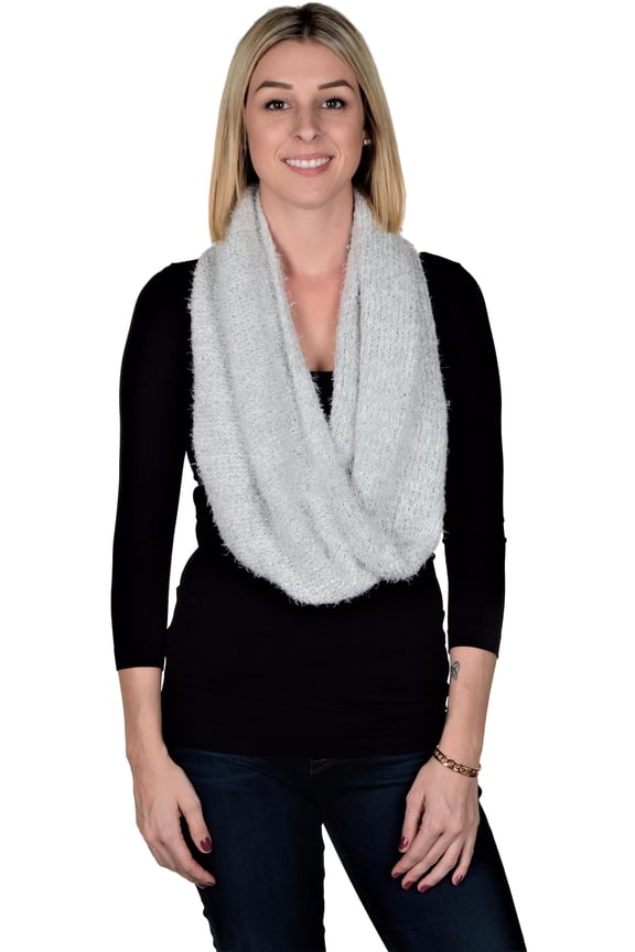 Women's Feather Knit Infinity Circle Loop Cold Weather Scarf Off-White