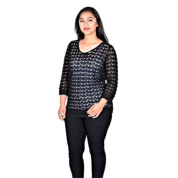 RWB Womens Long 3/4 Sleeve Cotton Acrylic Sweater Black Small