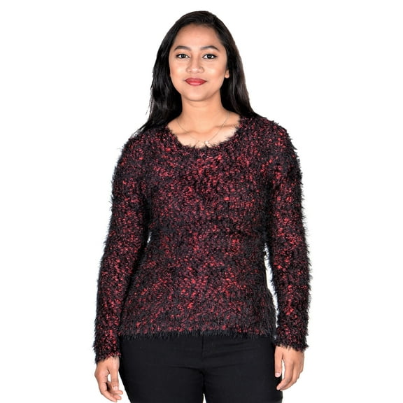 RWB Womens Long Sleeve Chunky Sweater Pullover Red Black Medium