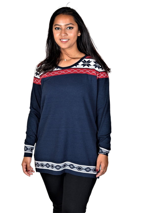 Womens Round Neck Pullover Sweater Navy Blue Small