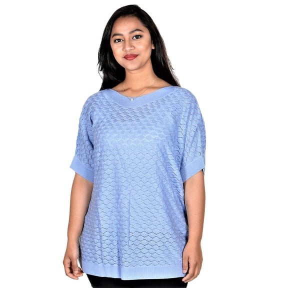 RWB Womens Short Sleeve Viscose Acrylic Sweater Blue 2X-Large