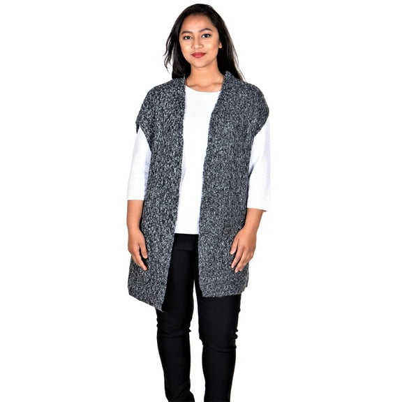RWB Womens Sleeve Less Chunky Sweater Cardigan Heather Grey Small