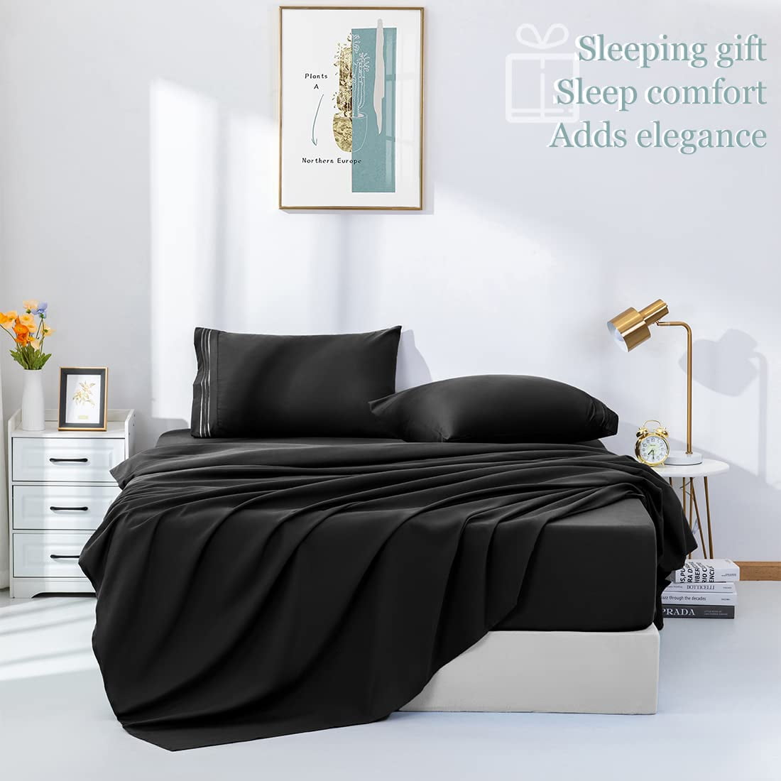 RWLVPE 4-Piece 1800 Series Microfiber Bed Sheet Set, Luxury 16" Deep Pocket Hotel Bedding, Wrinkle-Resistant & Breathable