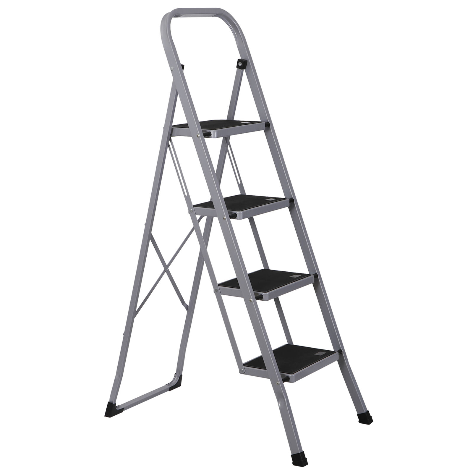 RWTFGV Grey+Black Metal Folding Safety Step Stool, 300lbs Capacity, Non ...