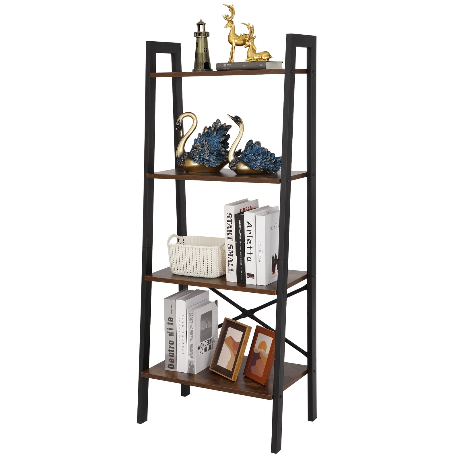 RWTFGV Ladder Storage Unit 4-Tier Open Bookshelf Vintage Industrial ...