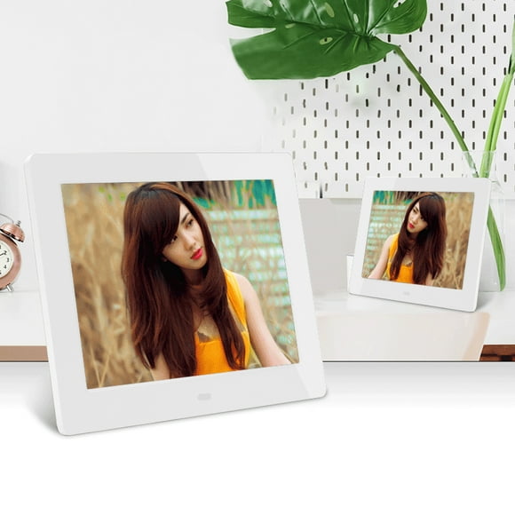 Lightall 8 inch HD Digital Photo Frame,Electronic Photo Album with Calendar Clock,Pictures,Video,Music Loop Playback,Connect to Computer,Headphones,Speakers for Personalized Display(White)