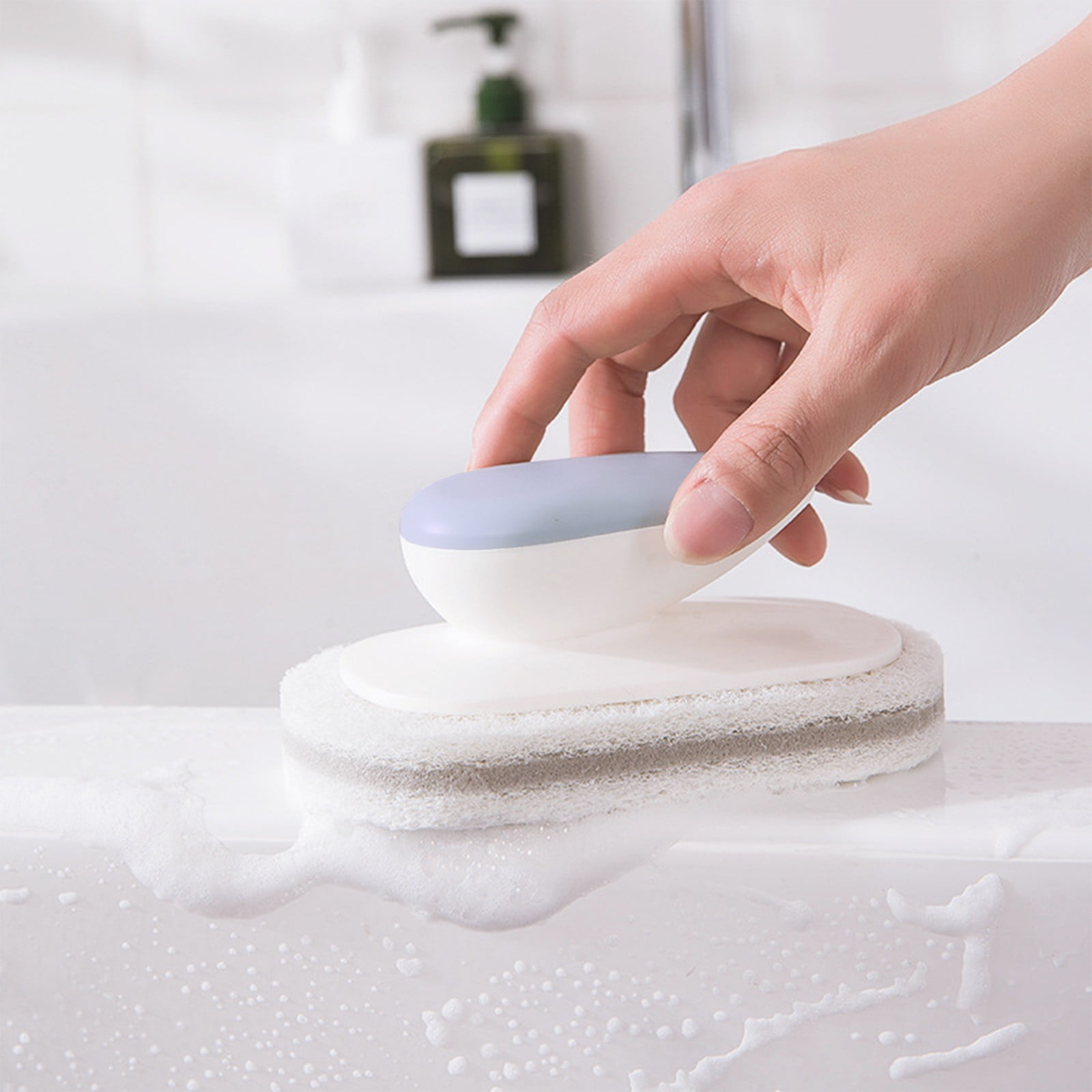 Sponge Labour Bathroom Scrub Brush-Ergonomic Hle,Labor-Saving Sponge Head ...