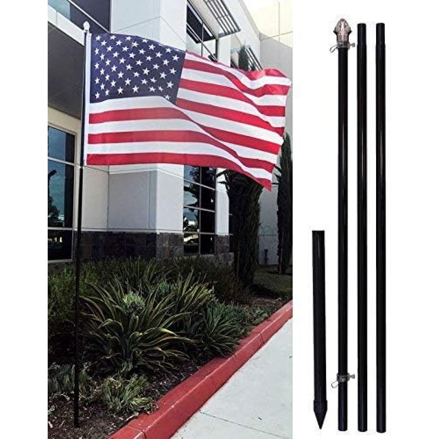 RWYP 10ft Aluminum Outdoor Flag Pole KIT w/Ground Spike - Black ...