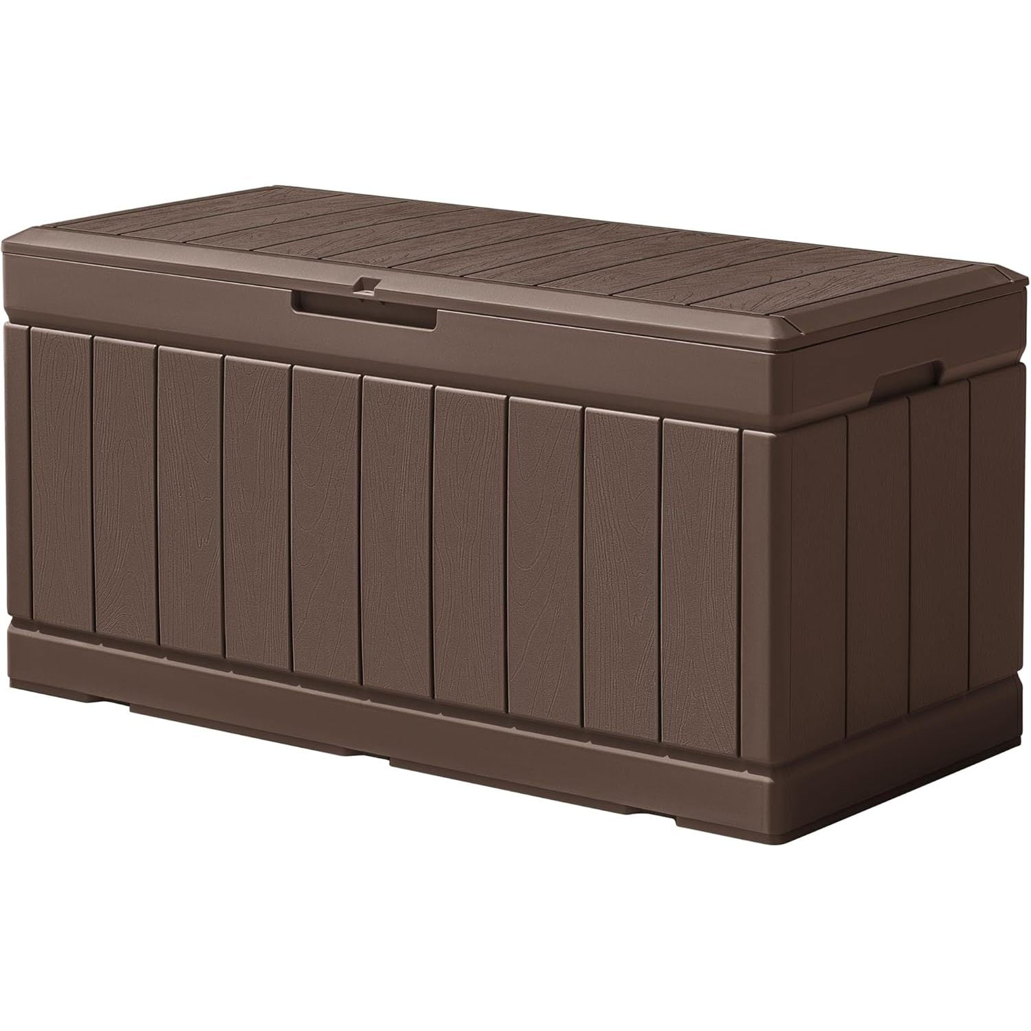 RWYP Outdoor Storage Box 85 Gallon Resin Waterproof Deck Box Delivery Box with Wood Texture Large Storage Bin for Patio Cushions (Brown)