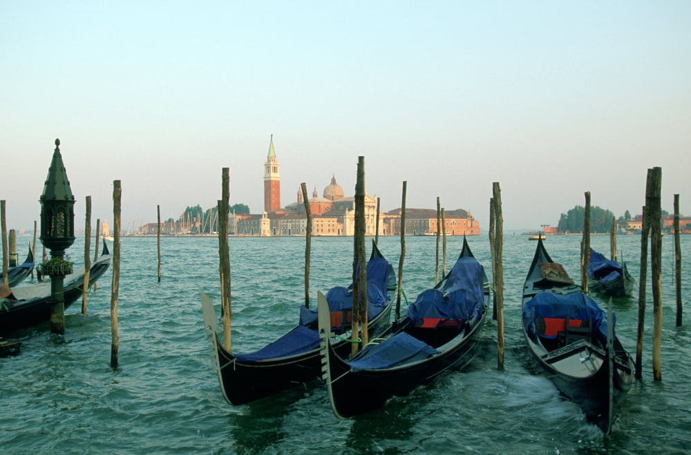 RWatts Gondolas And Chiesa Venice Italy Canvas Art - Ron Watts Design Pics (34 x 22)