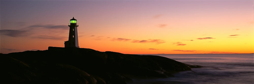 RWatts Sunset Peggys Cove Lighthouse Ns Canvas Art - Ron Watts Design Pics (27 x 9)