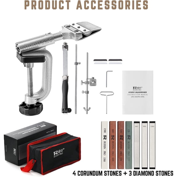 RX-008 Professional Knife Sharpener with 7 Whetstones, 360    Rotation Flip Design Fixed-Angle Aluminum Alloy Kitchen Chef Knife Sharpening Kit Abrasive Holding System Tools