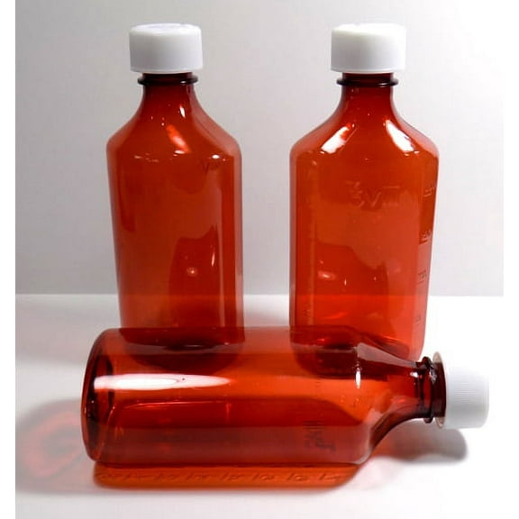 RX Medicine 4 oz Graduated Oval Bottles and Caps-12 Pack Amber