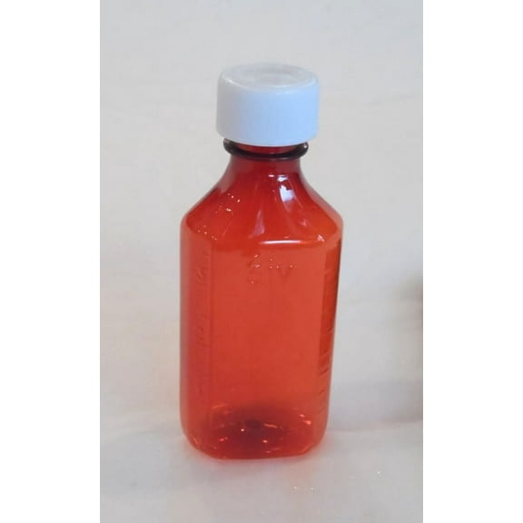 RX Medicine Plastic 8 Ounce Clear Amber Graduated Oval Bottles & Caps 25 Pack