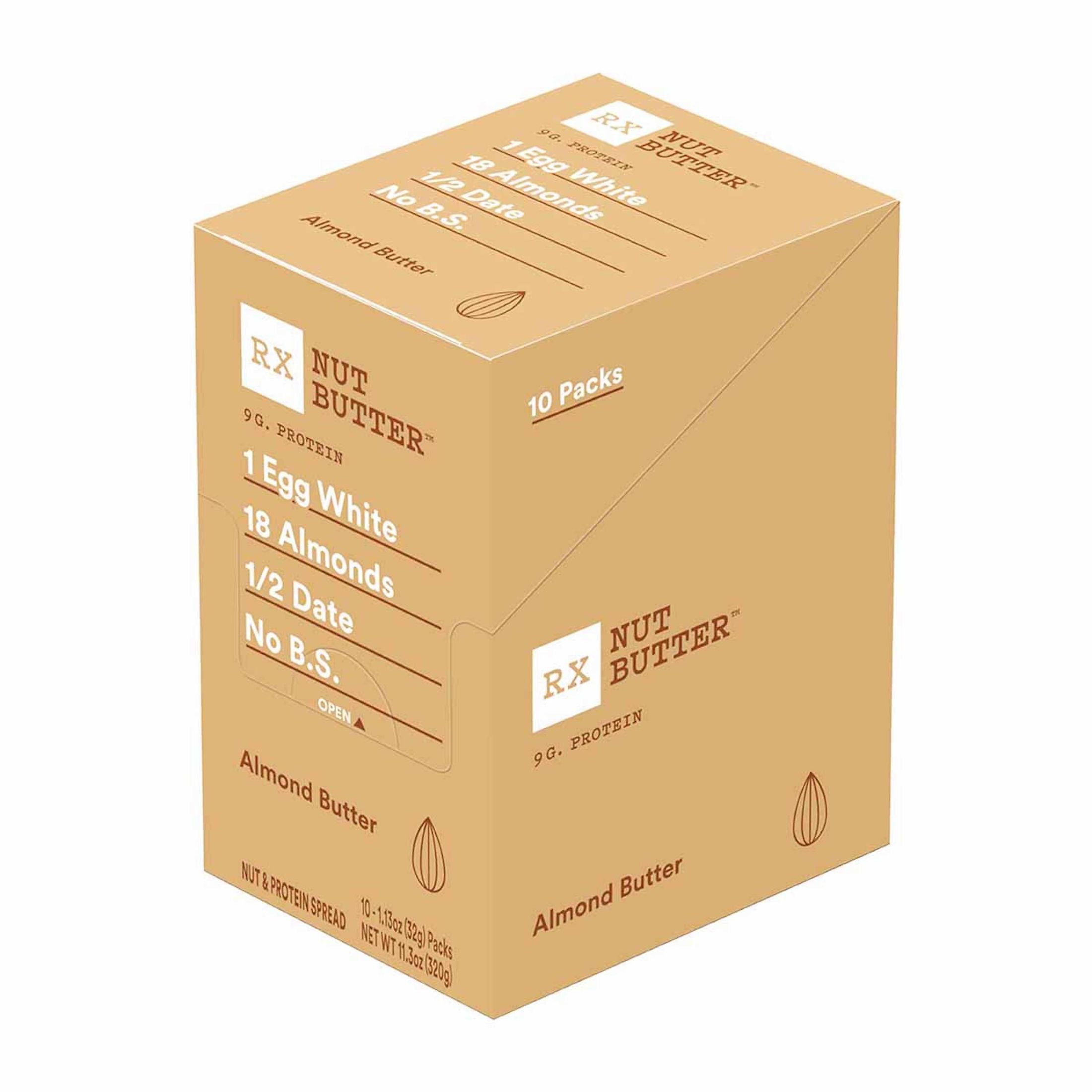 RX Nut Butter Gluten-Free Plain Almond Butter, Delicious Flavor, 10 Count