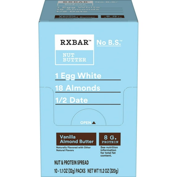 RX Nut Butter Gluten-Free Vanilla Almond Butter, Protein Snack, 10 Count