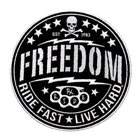 RX Ride Circle Logo, Freedom Ride fast Live Hard - Embroidered Iron-on/Sew-on Rayon Patch - 4"x4"