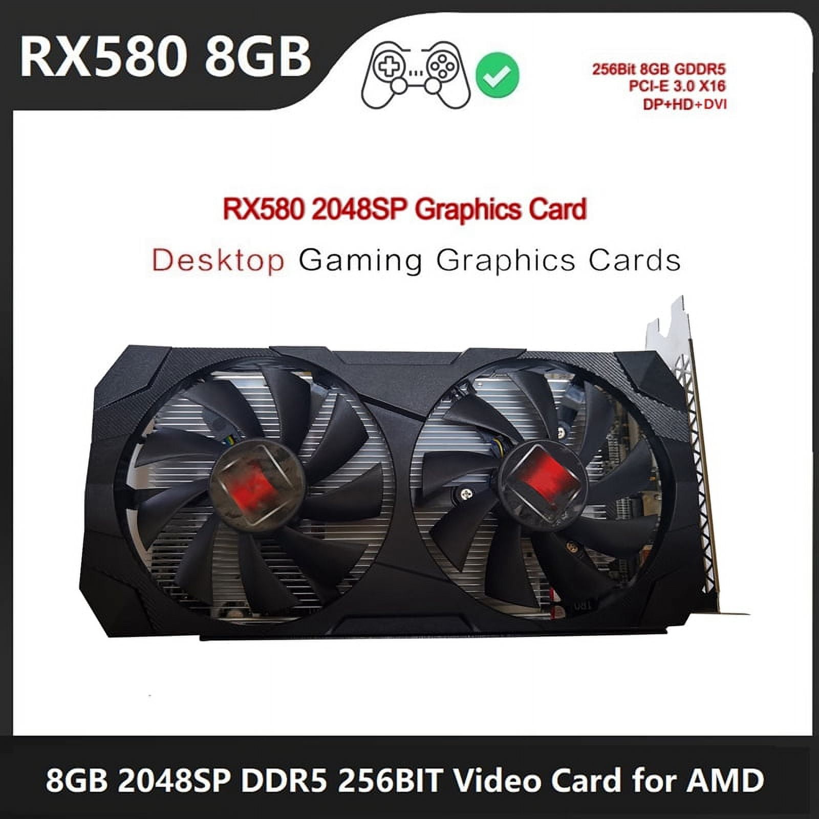 RX 580 Gaming Graphics Card, 8GB GDDR5 256 Bit Video Game Graphics Card,  PCI Express 3.0x16, Computer GPU PC Video Cards with Dual Fan Cooling Fan
