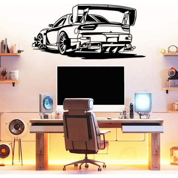 RX7 Model Silhouette Metal Car Wall Art, Sports Car, Automotive Silhouette Line Decoration, Minimalist Sculpture for Garage, Man Cave, Indoor Outdoor Wall Decor, Gift for Boyfriend and Car Lovers