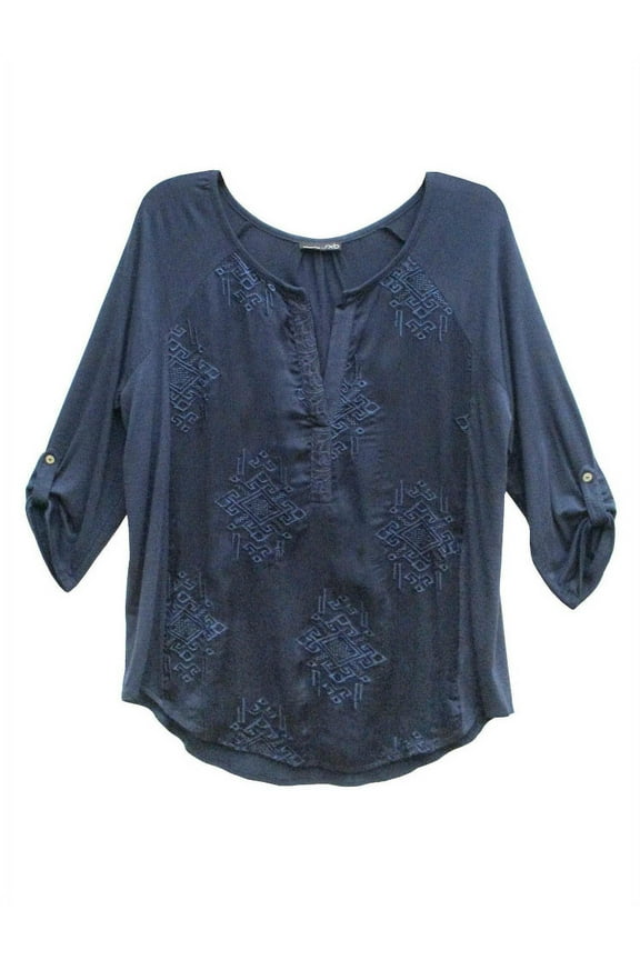 Womens Size Small Roll Tab Sleeve Sheer Knit Top, Navy