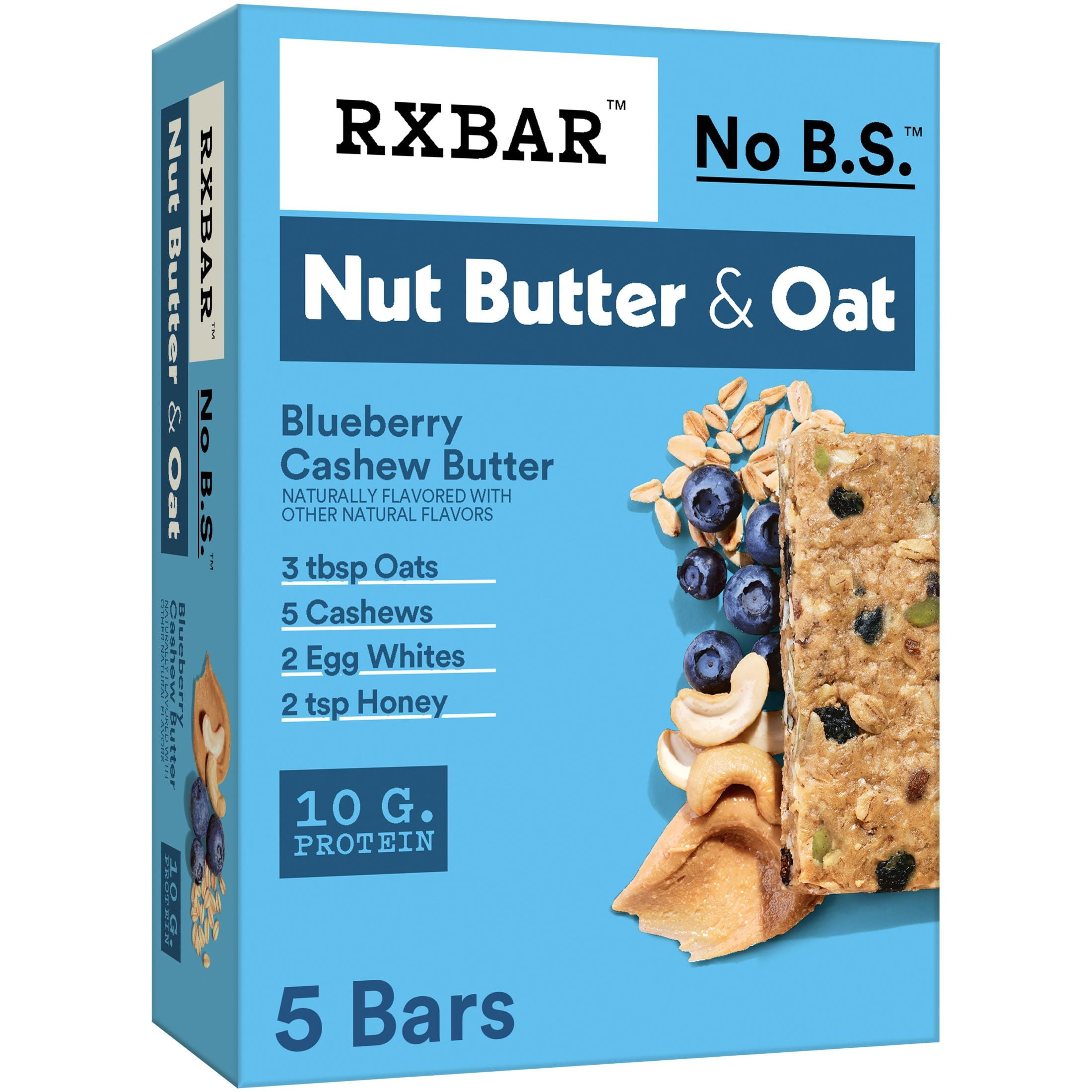 RXBAR Nut Butter and Oat Blueberry Cashew Butter Chewy Protein Bars, Gluten-Free, Ready-to-Eat, 9.7 oz, 5 Count