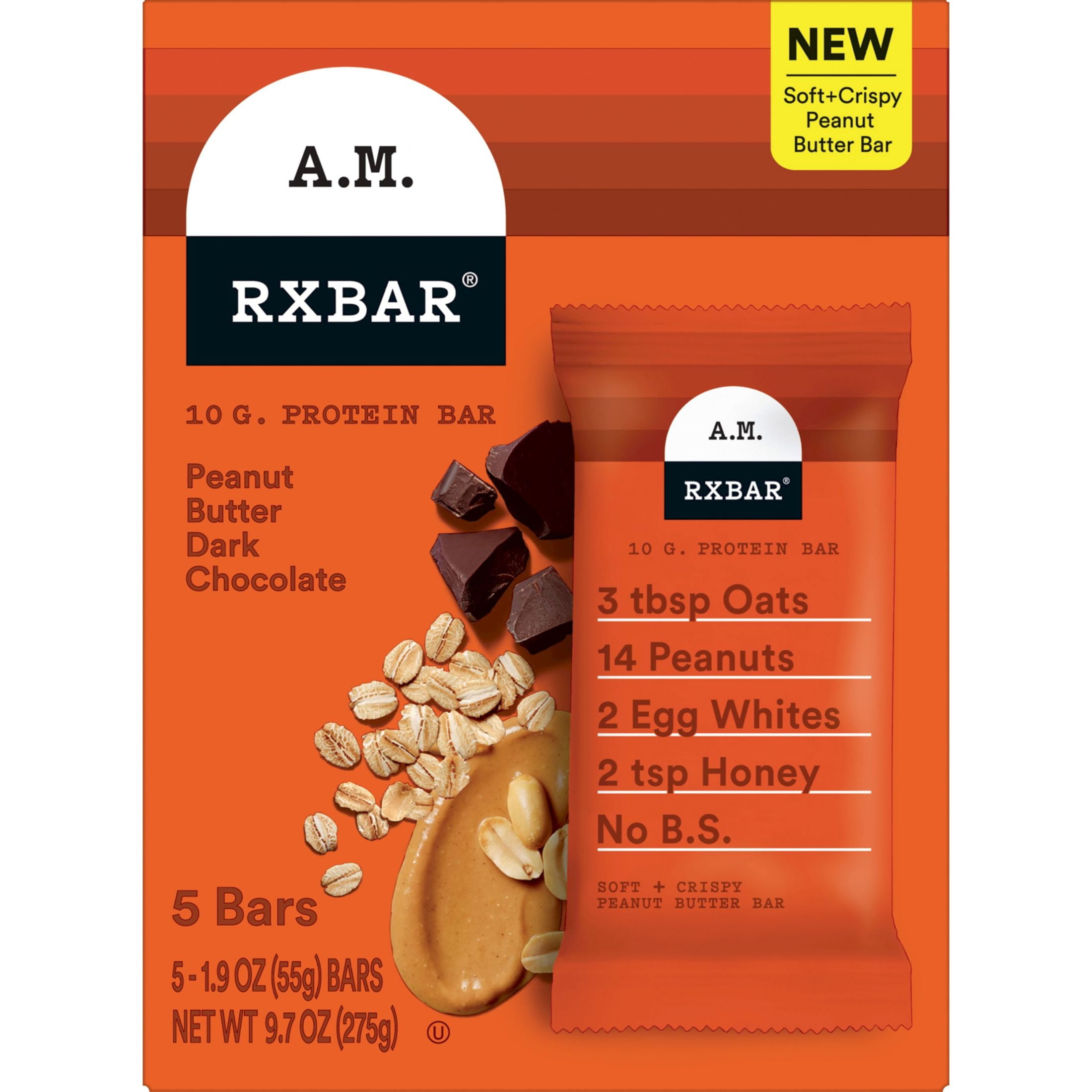 RXBAR A.M. Peanut Butter Dark Chocolate Chewy Protein Bars, Gluten-Free ...