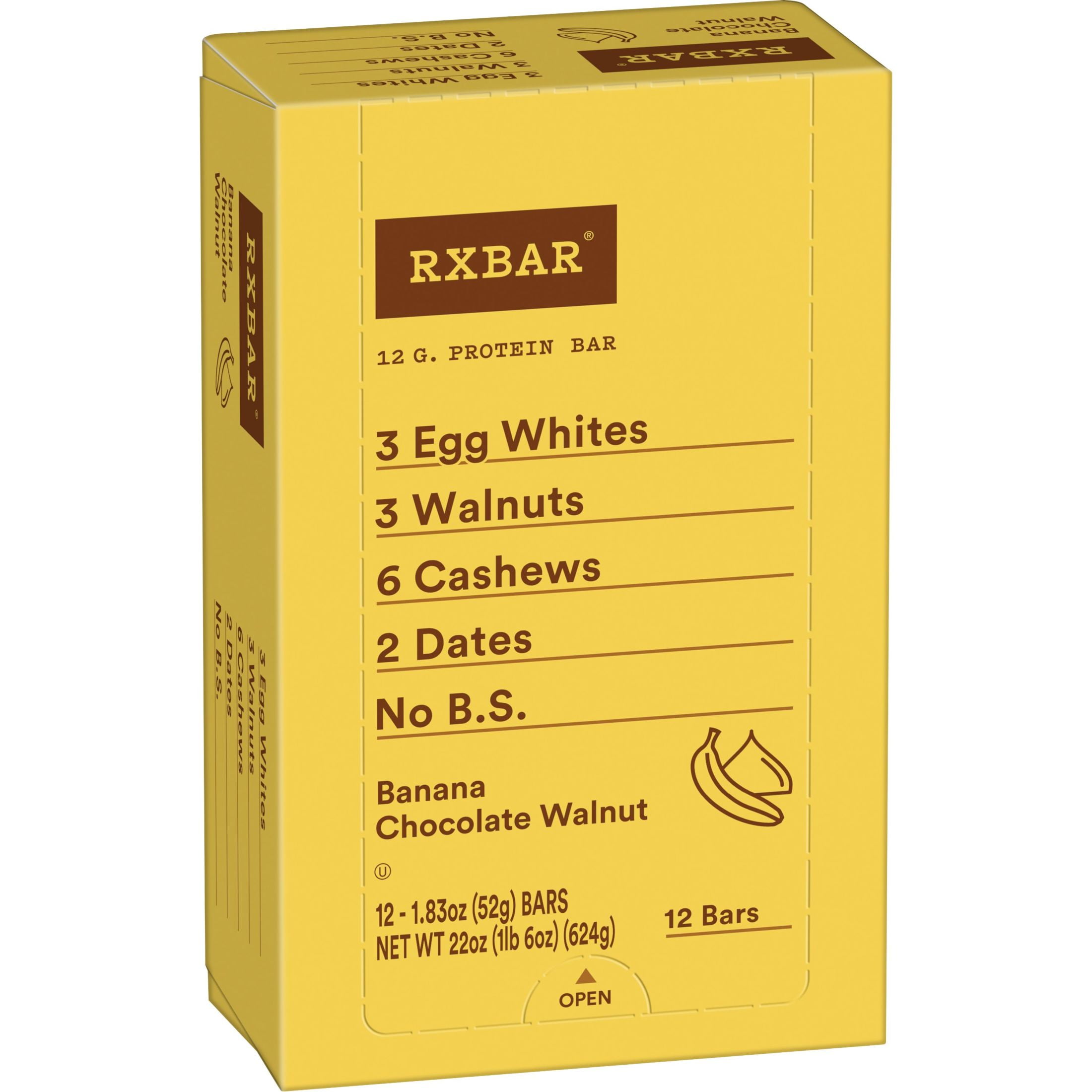 RXBAR Banana Chocolate Walnut Chewy Protein Bars, Gluten-Free,  Ready-to-Eat, 22 oz, 12 Count