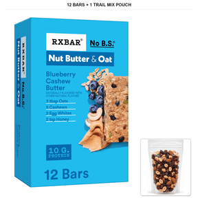 RXBAR Blueberry Cashew Butter Nut Butter & Oat Protein Bars, 12 Bars, 23.2 oz Box with 1 Bybies Trail Mix Pouch, 2 oz