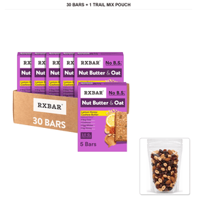 RXBAR Lemon Honey Cashew Butter Nut Butter & Oat Protein Bars, 30 Bars with 1 Bybies Trail Mix Pouch, 2 oz