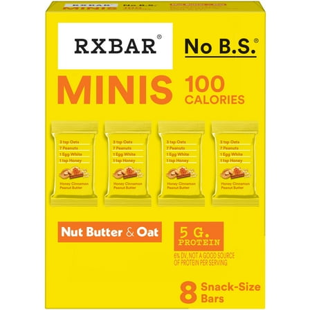 RXBAR Minis Nut Butter and Oat, Honey Cinnamon Peanut Butter Gluten-Free Protein Bars, 8 Count