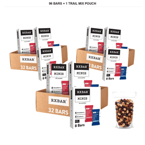 RXBAR Minis Protein Bar Variety Pack, Blueberry & Strawberry, 12 Boxes, 96 Bars Total with 1 Bybies Trail Mix Pouch, 2 oz