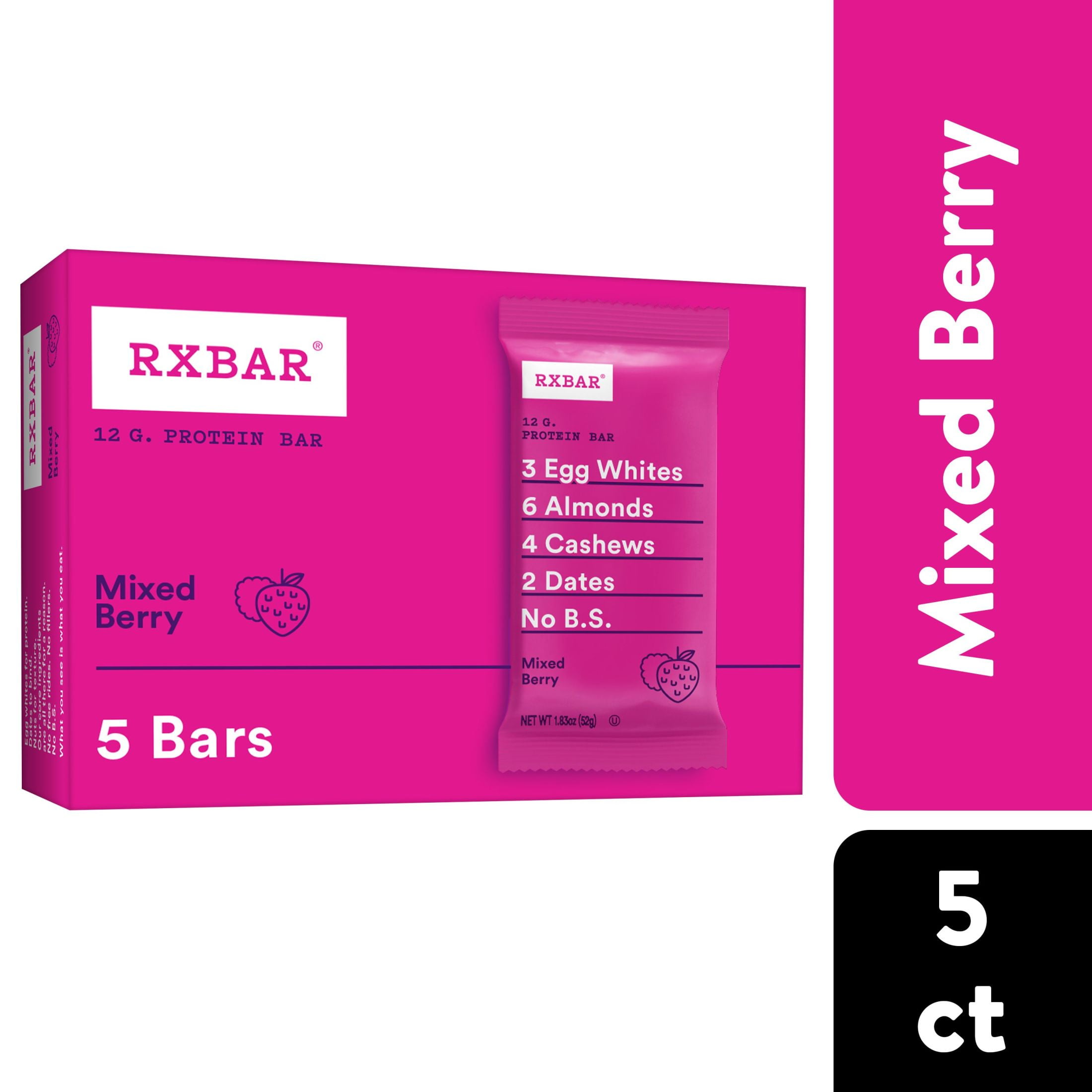RXBAR Mixed Berry Chewy Protein Bars, GlutenFree, ReadytoEat, 12g Protein, 5 Count
