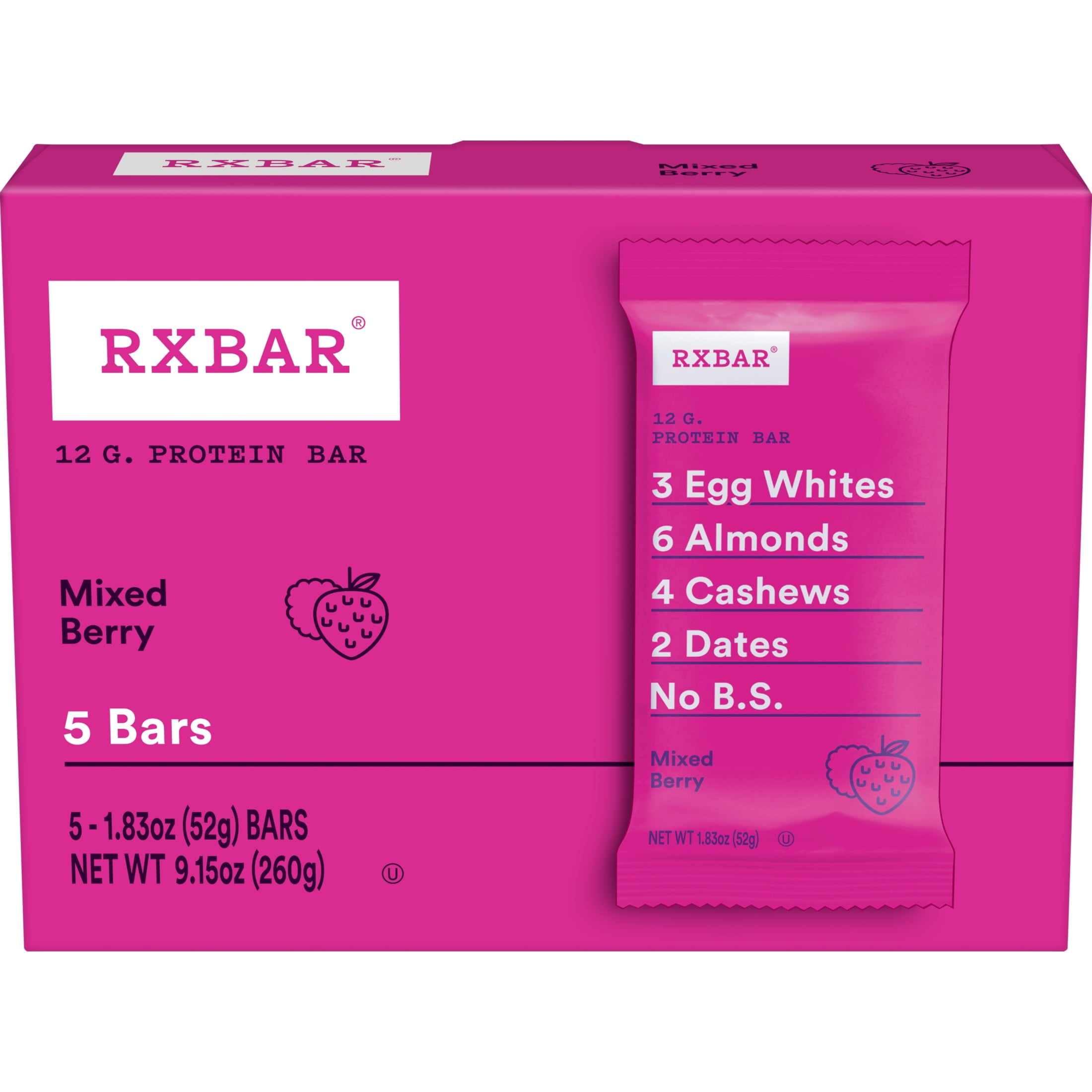 RXBAR Protein Bars Gluten-Free, Mixed Berry, 5 Count
