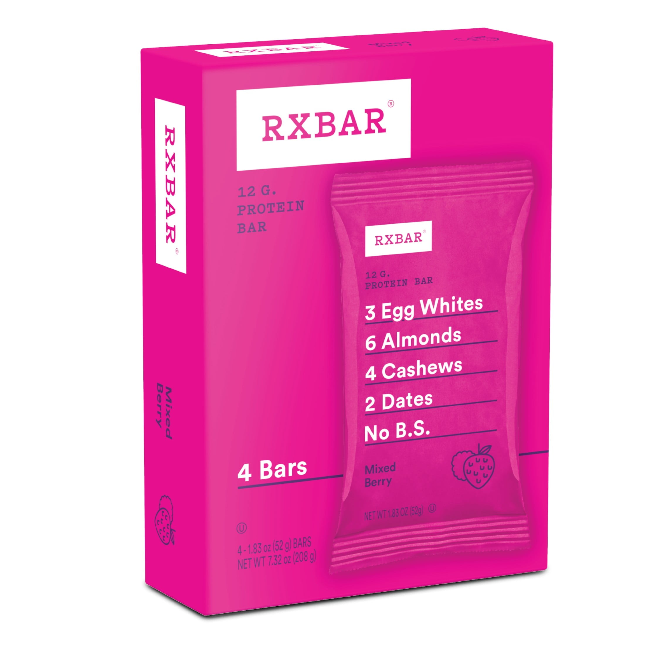 RXBAR Protein Bars Gluten-Free, Mixed Berry, 4 Count