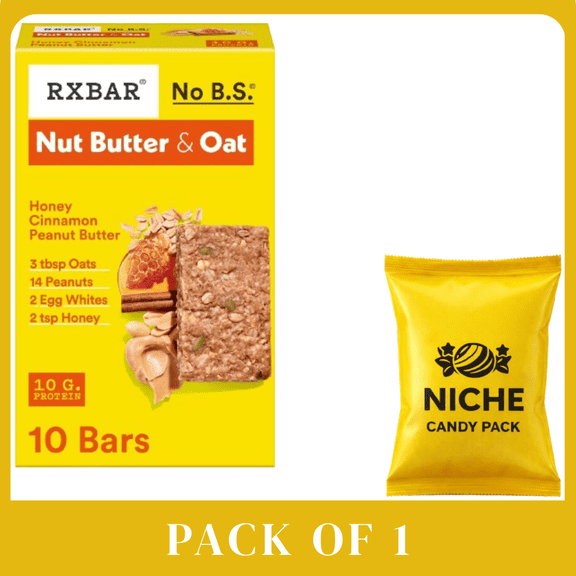 RXBAR Nut Butter & Oat Protein Bars, Honey Cinnamon Peanut Butter, 19.4 oz (10 Count), Pack of 1-with candy pack